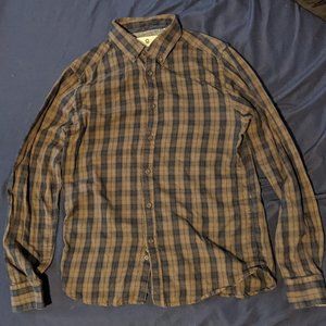 Steel & Jelly men's small olive brown navy plaid longsleeve button up shirt